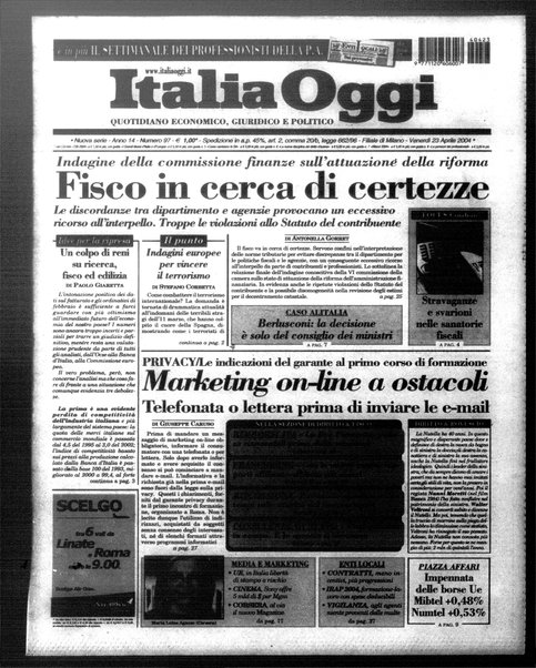 Italia oggi : quotidiano di economia finanza e politica